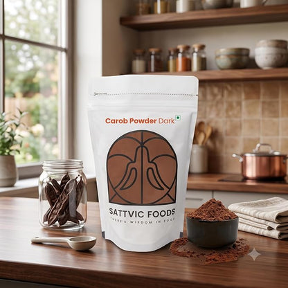 Carob Powder | Dark Roast - Caffeine Free, Pet-friendly-No Preservatives - Sattvic Foods - 250gm