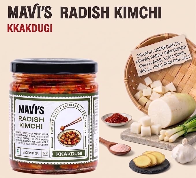 Kimchi | Radish Kimchi - No Added Vingear, Flavours &amp; No Preservatives - MAVI’s - 500gm