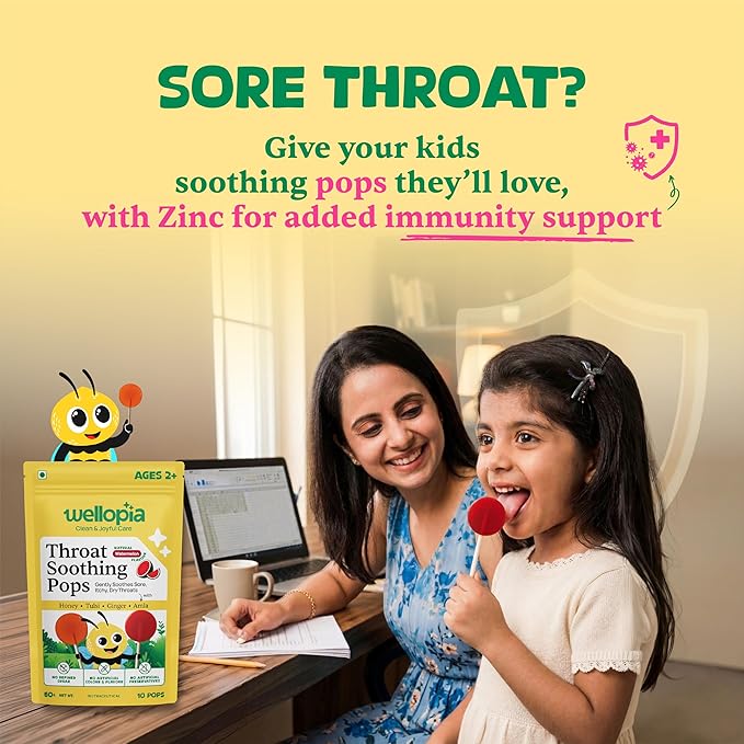 Pops | Throat Soothing Pops (Ages 2+)-Natural Watermelon Flavour  -No Artificial Preservatives - No Artificial Colors- No Refined Sugar - Wellopia - 10 Pops -60gm