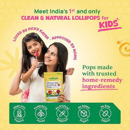 Pops | Throat Soothing Pops (Ages 2+)-Natural Watermelon Flavour  -No Artificial Preservatives - No Artificial Colors- No Refined Sugar - Wellopia - 10 Pops -60gm