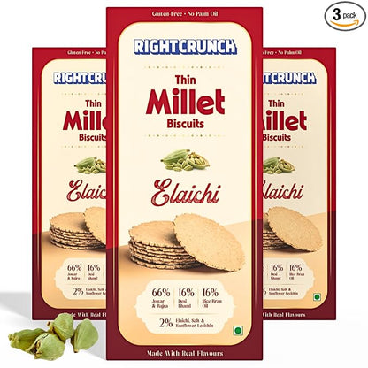 Millet Cracker - Elaichi -Thin Millet Biscuit - Gluten-Free, No Palm Oil - Jowar &amp; Bajra Base - Zero maida or wheat - No Artificial Ingredients - Made with Desi Khand - High Fibre, Vegan, Baked - Right Crunch - 120gm