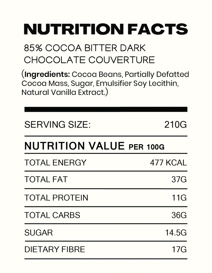 Chocolate | 85% Cocoa Bitter Dark Chocolate Couverture - Made in Kerala from Single - Origin Cocoa – Vegan -No Vegetable Oil, No Artificial Flavours- Cocoacraft – 210gm
