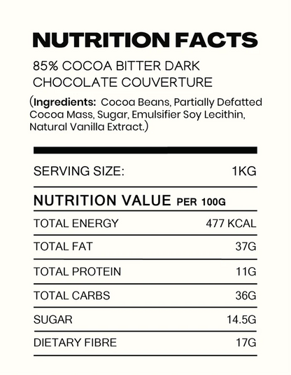 Dark Chocolate | 85% Dark Bitter Chocolate Couverture - Vegan, Gluten Free, Sugar Free &amp; Rich In Protein - Cocoacraft - 210gm