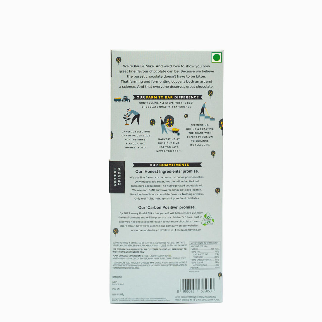 87% Dark Plain Chocolate - Vegan & Soy Free – Paul & Mike – 68gm