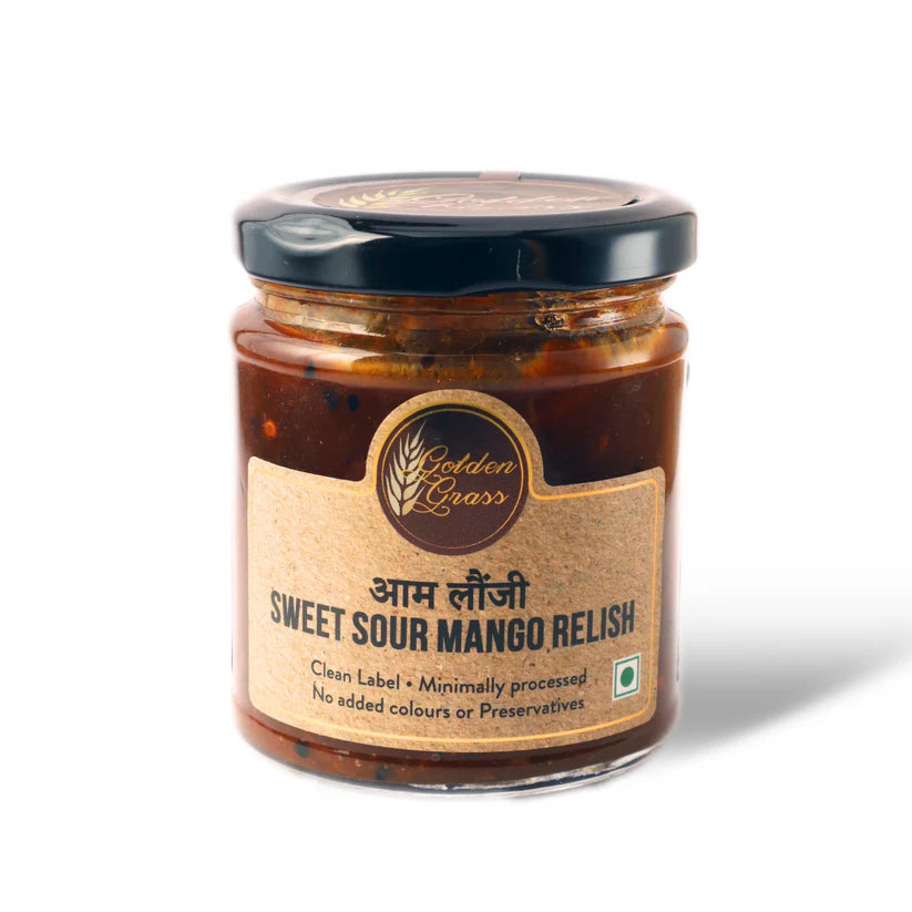 Spread | Sweet Sour Mango Relish - 100% Natural - Vegan, No Added Colours, Preservatives &amp; No Refined Sugar - Golden Grass - 200gm