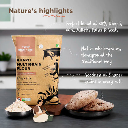 Khapli Flour | Khapli Multigrain Atta - 8 Grain Atta - Stoneground - High In Fiber And Protein  - Two Brothers – 1000gm