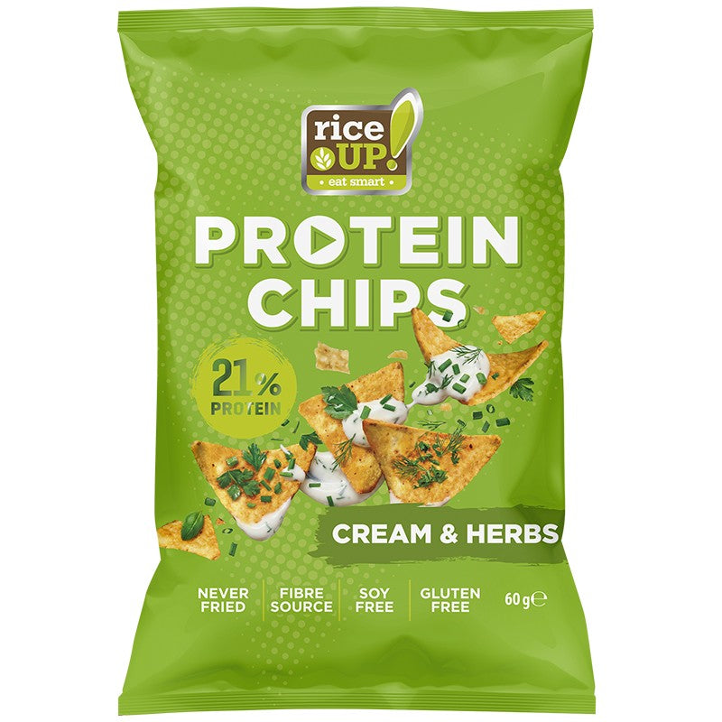 Chips | Protein Cream &amp; Herbs Chips (21% Protein) - Gluten Free, Not Fried &amp;amp; Whole Grain-No Preservatives &amp;  - Riceup - 60gm