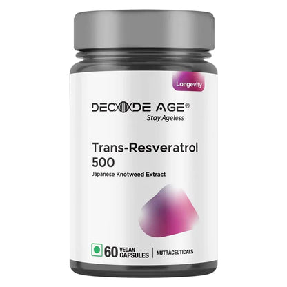 Trans Resveratrol | 500 - Japanese Knotweed Extract - Vegan, Gluten Free, Soy Free, Sugar Free, Gmo Free &amp; Dairy Free - Decode Age - 500mg - 60 Veg Capsules
