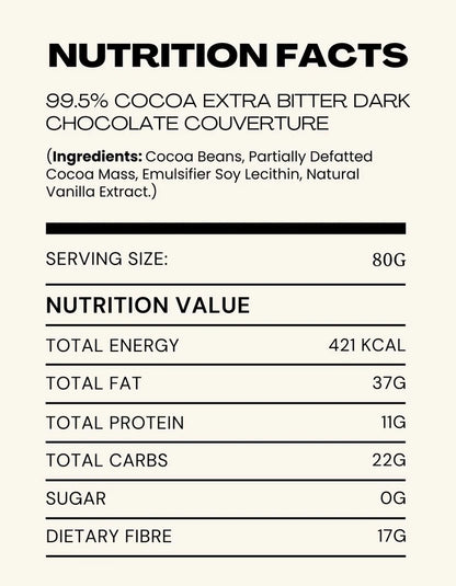 Dark Chocolate | 99.5% Cacao - Extra Bitter - Preservatives Free, No Artificial Flavour &amp;amp; No hydrogenated Oils - Cocoacraft - 80gm