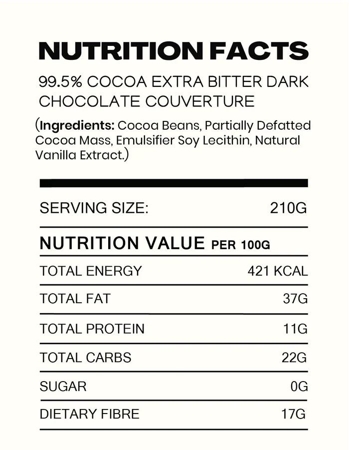 Chocolate | 99.5% Cocoa Extra Bitter Dark Chocolate - Couverture- Made in Kerala from Single - Origin Cocoa – Vegan -No Vegetable Oil, No Artificial Flavours- Cocoacraft – 210gm