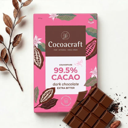Chocolate | 99.5% Cocoa Extra Bitter Dark Chocolate - Couverture- Made in Kerala from Single - Origin Cocoa – Vegan -No Vegetable Oil, No Artificial Flavours- Cocoacraft – 210gm