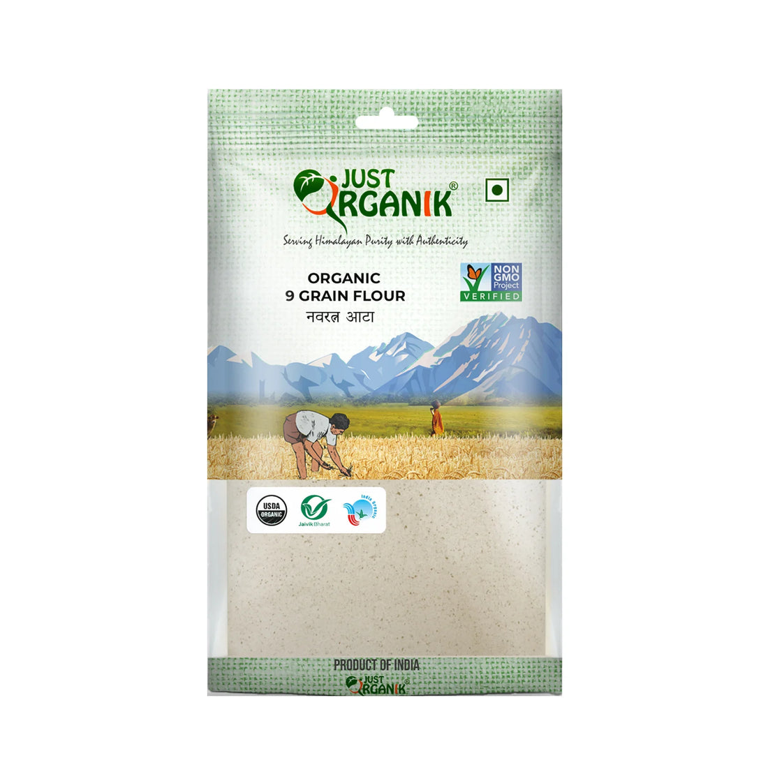 Flour | 9 Grains Flour (Navratna Aata) - USDA Organic - Just Organik - 500gm