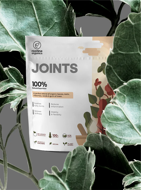 Joints | (A Perfect Blend Of Organic Leaves, Roots, Rhizomes, Seeds & Gum Of Trees) – Revitalise Your Joints Naturally with Ayurvedic Power - 100% Natural Superfood – Vegan, Non GMO & No Added Preservatives – Rootine Organics – 100gm