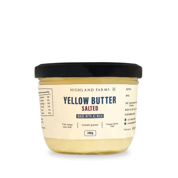 Butter | Yellow (Salted) - Made With A2 Milk - Free Range - Preservatives Free - The Highland Farms - 200gm
