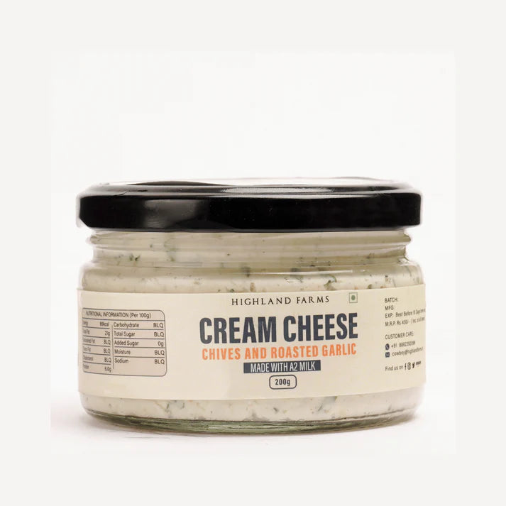 Cream Cheese | Chives &amp; Roasted Garlic (Made With A2 Milk) - Highland Farms - 200gm