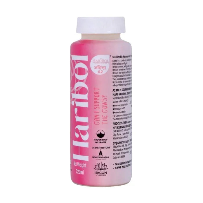 A2 Flavoured Milk | Rose Flavoured A2  Milk - Source of Protein and Calcium- No Refined sugar, No emulsifiers, No stabilisers- Cholesterol Free, No Preservatives or Artificial flavours - Haribol - 220ml