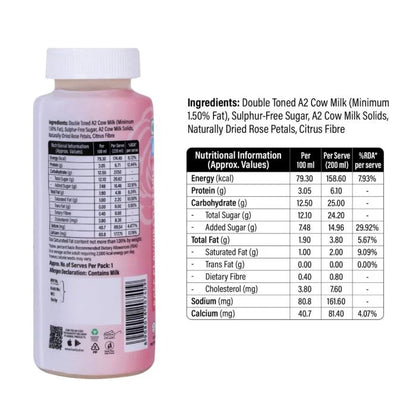 A2 Flavoured Milk | Rose Flavoured A2  Milk - Source of Protein and Calcium- No Refined sugar, No emulsifiers, No stabilisers- Cholesterol Free, No Preservatives or Artificial flavours - Haribol - 220ml