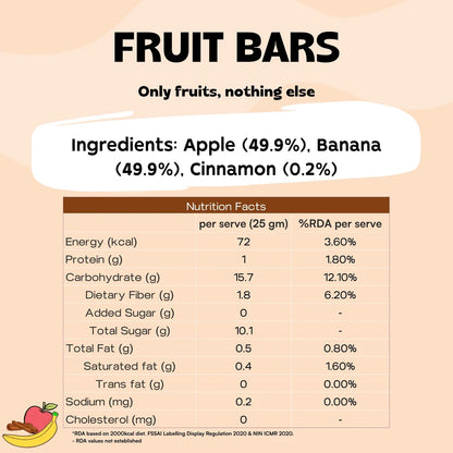 Fruit Bar | Apple Banana Cinnamon Fruit Bar - Vegan, Gluten Free &amp; High Fiber-No Added sugar, No preservatives - Pure Project - 25gm
