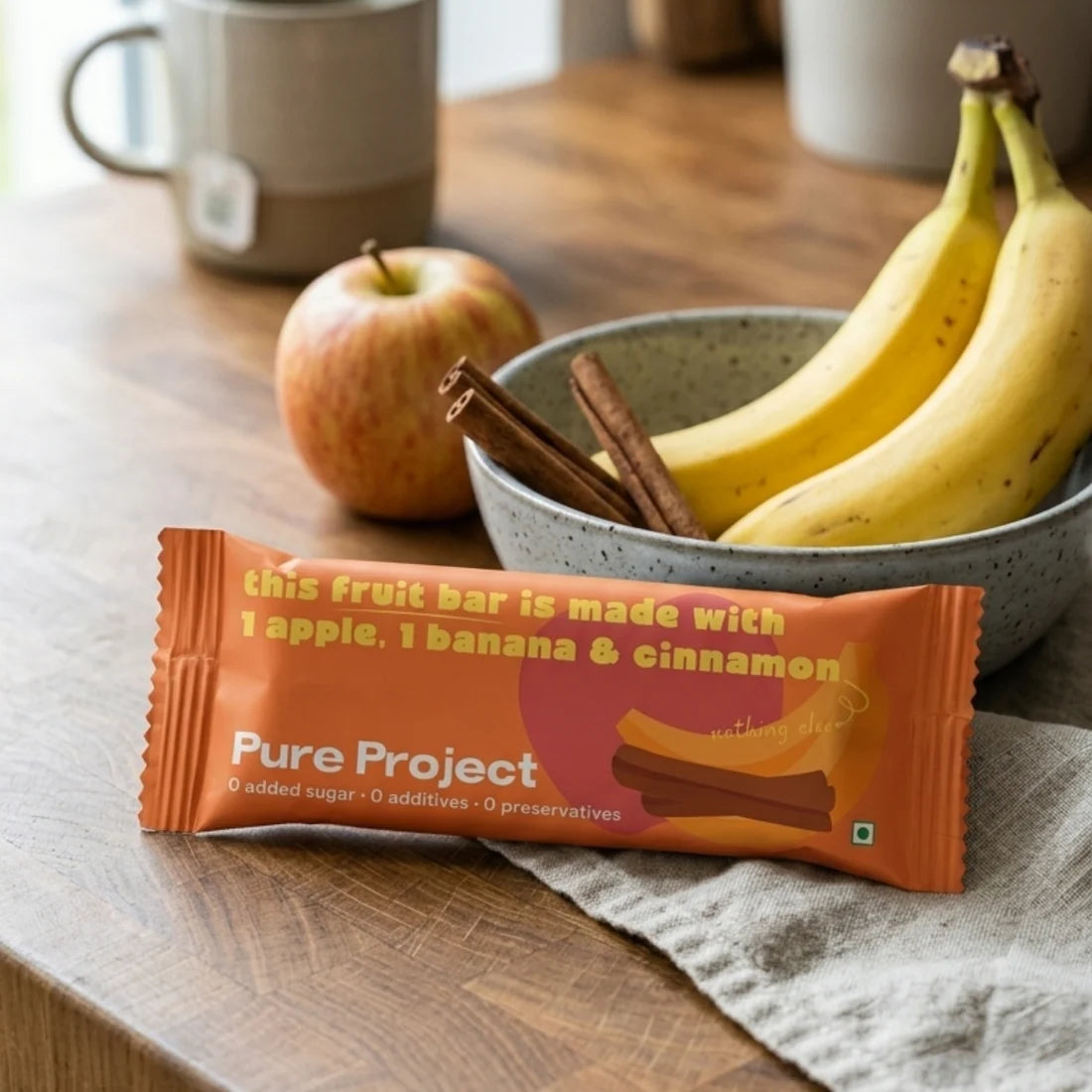 Fruit Bar | Apple Banana Cinnamon Fruit Bar - Vegan, Gluten Free &amp; High Fiber-No Added sugar, No preservatives - Pure Project - 25gm