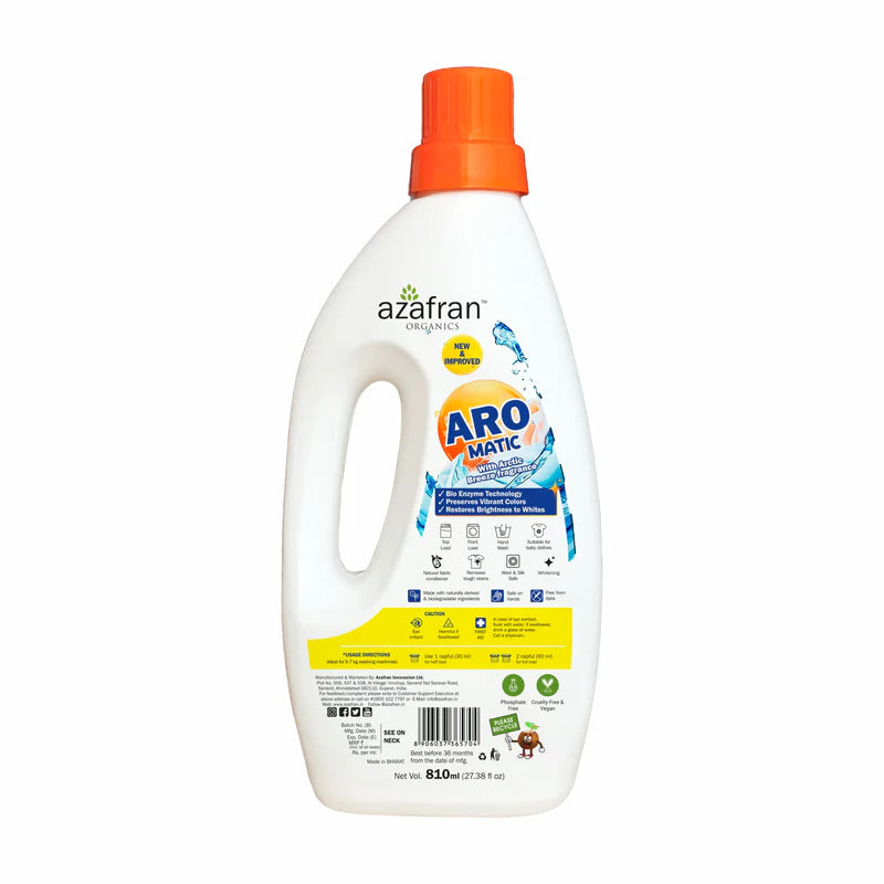 Detergent  | ARO MATIC Liquid Detergent (With Arctic Breeze Fragrance) - Vegan, Cruelty Free & Phosphate Free - Azafran - 810ml