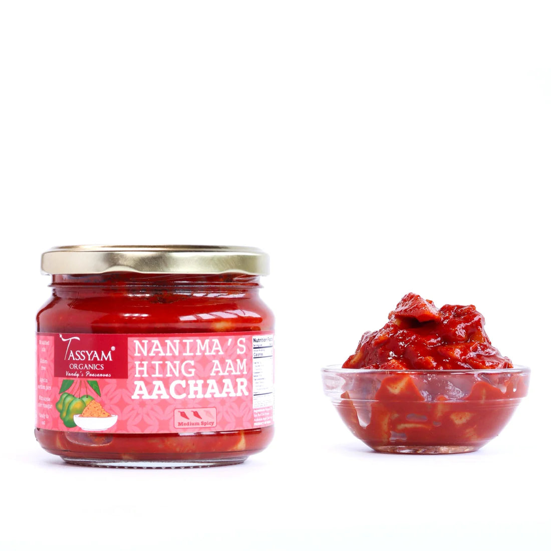 Aam Aachaar | Hing Aam Aachaar (Nanima Hing) - Medium Spicy - Natural - Oil Free - Tassyam Organics - 350gm