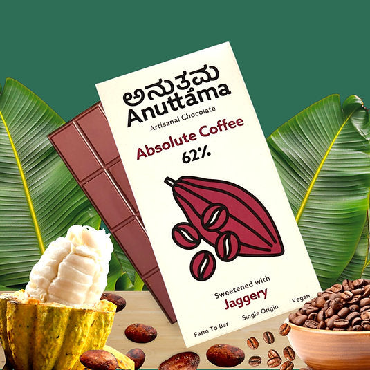 Dark Chocolate | Absolute Coffee (Sweetened With Jaggery) - 62% Cocoa - Farm To Bar - Single Origin - Vegan - Anuttama Artisanal Chocolate - 50gm