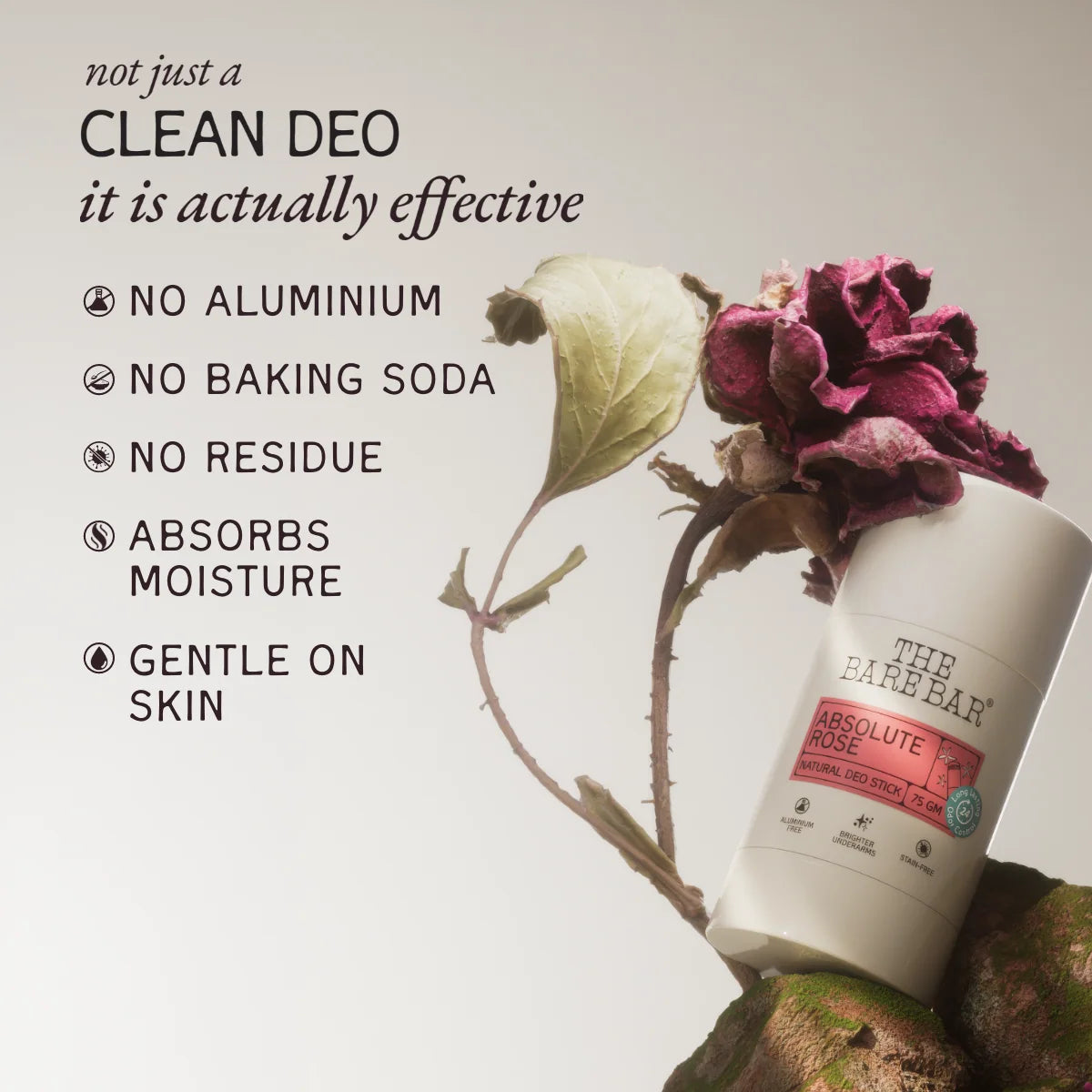Deodorant | Absolute Rose – Vegan, No Artificial Fragrances, Parabens Free &amp;amp; No Added Preservatives – The Bare Bar – 75gm