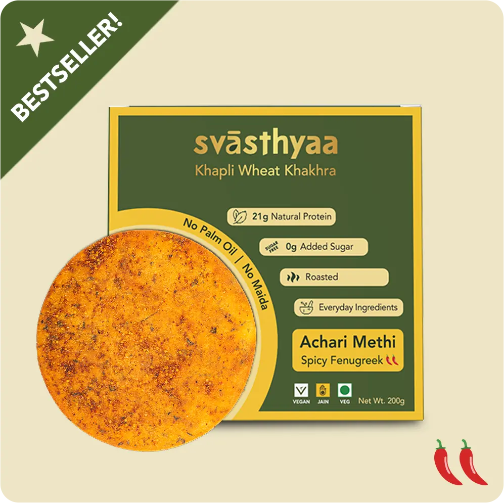 Khakhra | Achari Methi I Khapli Wheat Khakhra – Roasted – Vegan, Jain Friendly, No Maida & Low Gi – Svasthyaa – 200gm
