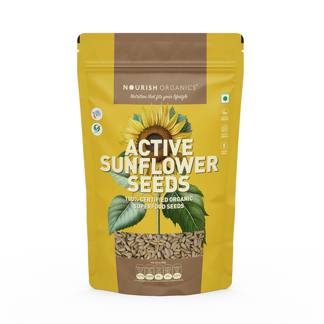 Sunflower Seeds | Active Sunflower Seeds - High In Protein, Omega 3 &amp; High In Fibre - Nourish Organics - 400gm