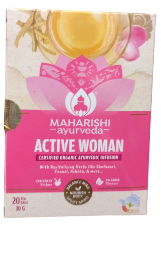 Tea | Active Woman - Ayurvedic Detox Tea - Natural Purifying Herbal Blend - Certified Organic Ayurvedic Infusion - Gluten Free, No Added Flavours Or No Preservatives - Maharishi Ayurveda - 20 Tea Bags