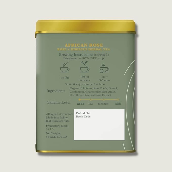 Tea | African Rose (Rose Hibiscus Herbal Tea) - Fruity Flavor - USDA Organic - Caffeine Free - Luxmi Estates - 50gm