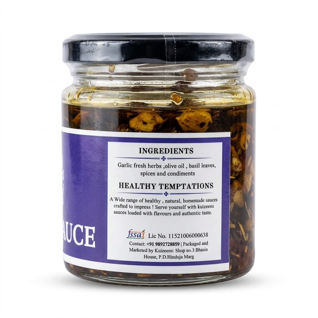 Sauce | Aglio Olio Sauce- Gluten Free - Sugar Free, Chemical free, No Added Sugar - Kuizeens - 150gm