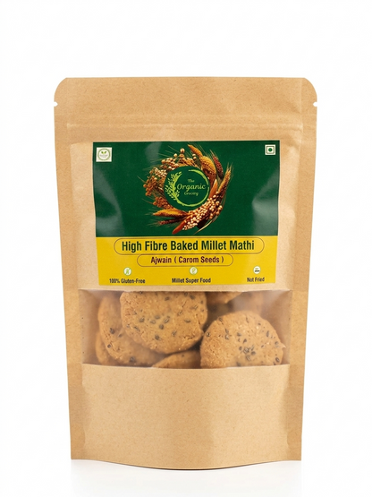 Ajwain (Carom Seeds) – High Fibre Baked Millet Mathi- 100%  Gluten Free -Lo Gi , High Antioxidants-No preservatives- The Organic Bakery - 120gm