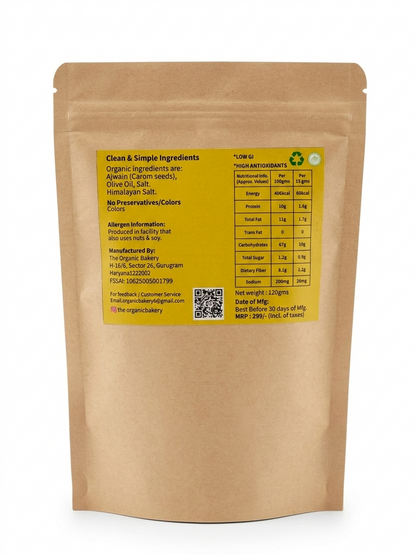 Ajwain (Carom Seeds) – High Fibre Baked Millet Mathi- 100%  Gluten Free -Lo Gi , High Antioxidants-No preservatives- The Organic Bakery - 120gm