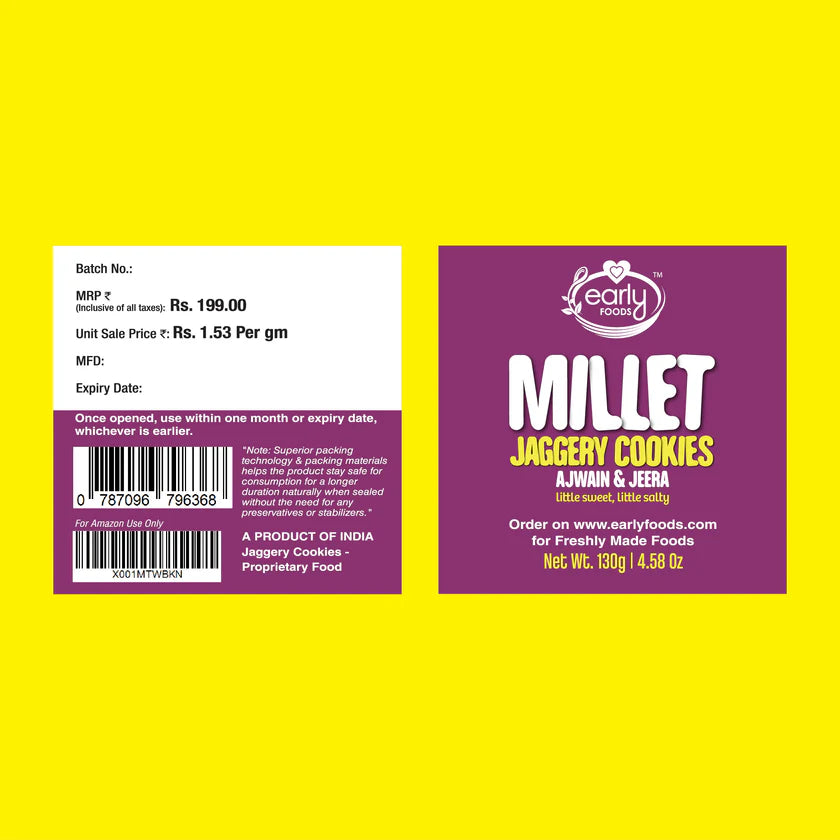 Cookies | Millet Jaggery Cookies (Ajwain &amp; Jeera) - Gluten Free, No Added Refined Sugar &amp;amp; No Maida - Early Foods - 150gm