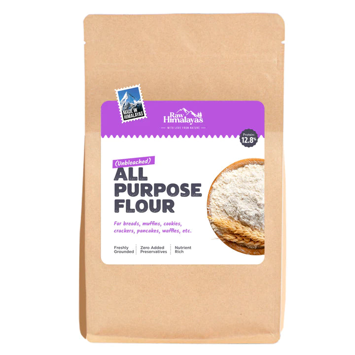 All Purpose Flour | For Breads, Muffins, Cookies, Cracker, Pancakes & Waffles - Unbleached - 12.8% Protein - Natural – Zero Added Preservatives – Raw Himalayas – 1000gm