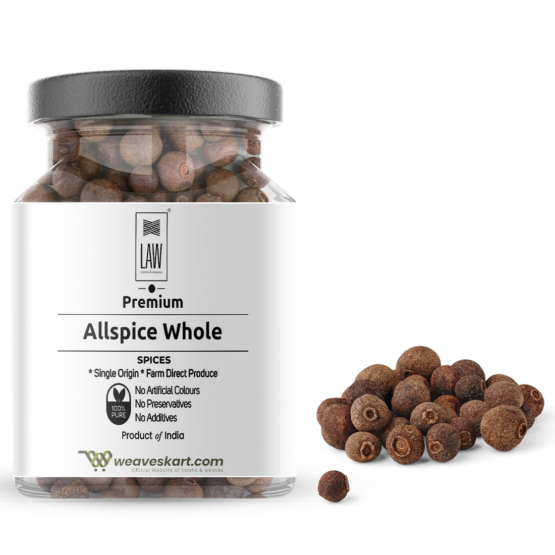 Allspice Whole | Single Origin - Farm Direct Produce - 100% Pure -  No Artificial Colors, No Preservatives &amp;amp; No Additives - Loom And Weaves - 100gm
