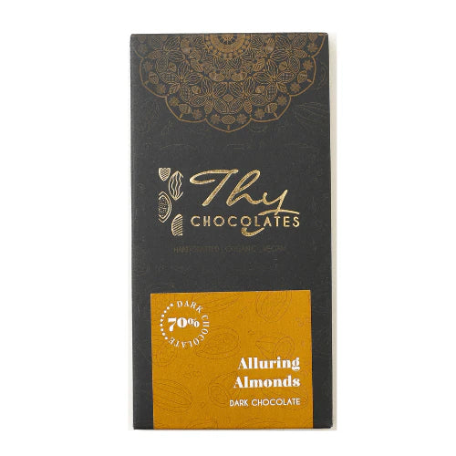Dark Chocolate | Alluring Almonds - 70% Dark Chocolate - Bean To Bar - No Additives, Colours &amp; No Added Preservatives - Thy Chocolates - 50gm