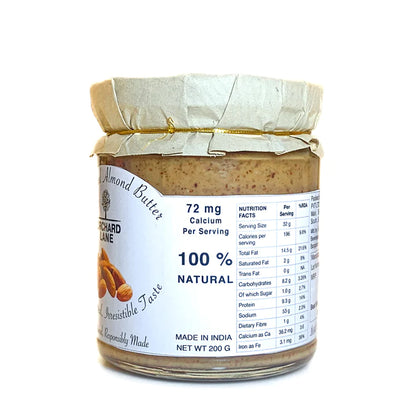 Almond Butter | Unsweetened - Vegan, Gluten Free, No Added Oil &amp; No Preservatives - Orchard Lane - 200gm
