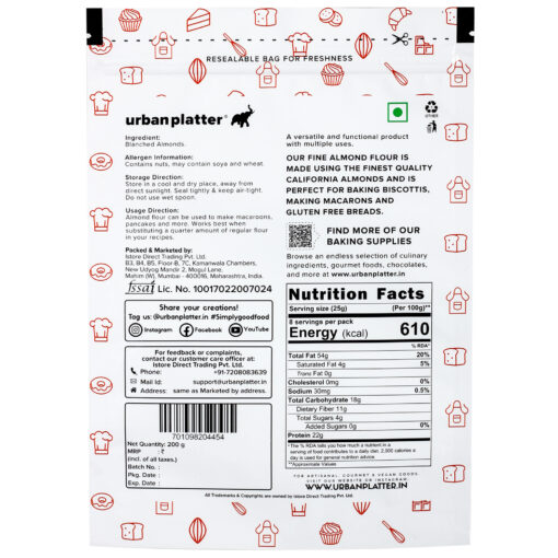 Almond Flour | California Fine Almond Flour - Baking Essentials - Gluten Free, High Protein, High Fiber & Keto Friendly  – Urban Platter – 200gm