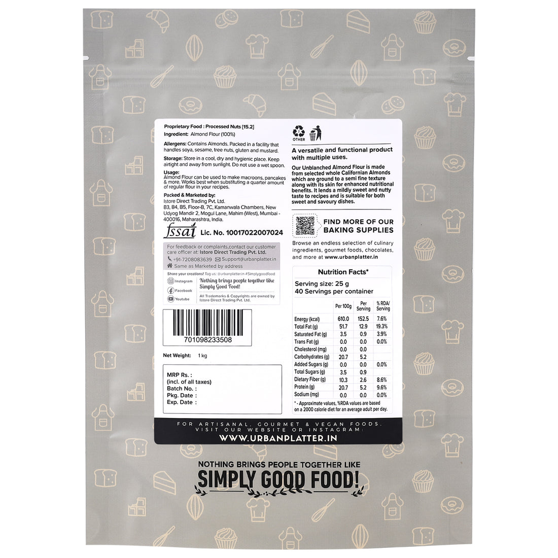 Almond Flour  | California - Unblanched (With Skin) - Baking Essentials - Gluten Free - Urban Platter - 1000gm