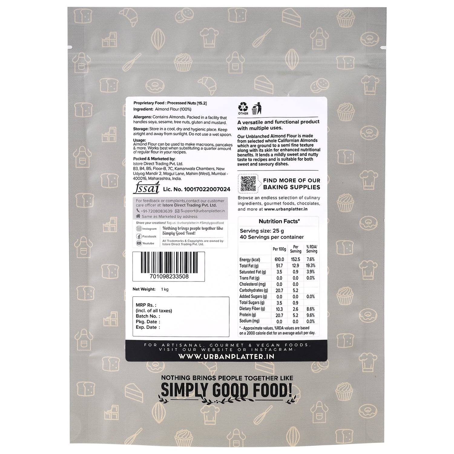 Almond Flour  | California - Unblanched (With Skin) - Baking Essentials - Gluten Free - Urban Platter - 1000gm