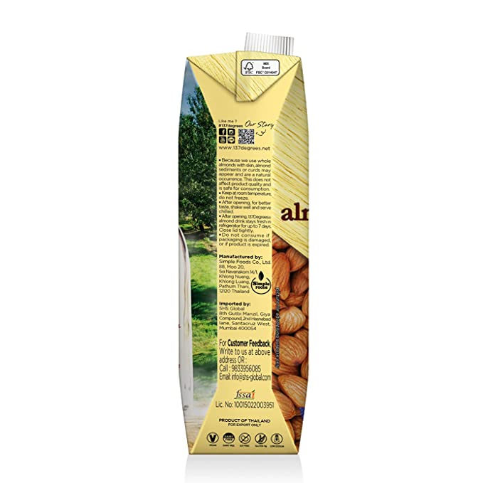 Almond Milk | Unsweetened – Vegan, Gluten Free, Dairy Free, Soy Free &amp;amp; Carrageenan Free – 137 Degrees – (Box Of 12) – 1000ml
