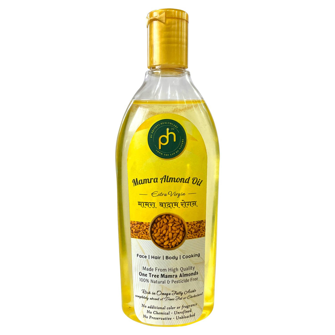 Almond Oil | Mamra (Extra Virgin) - Face - Hair - Body - Cooking - Natural - Rich In Omega Fatty Acid, Pesticide Free, No Chemical, No Preservatives &amp;amp; No Added Color Or Fragrance - Ph Orgnaic - 200ml