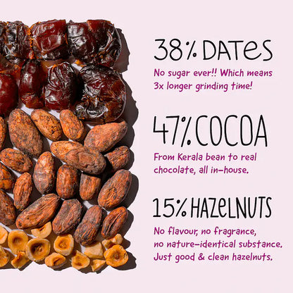 Dark Chocolate | Hazelnut – 47% Cocoa, 38% Dates, 15% Hazelnut - Natural - Indian - No Added Sugar, No Stevia, Maltitol &amp;amp; No Erythritol - The Whole Truth – 80gm