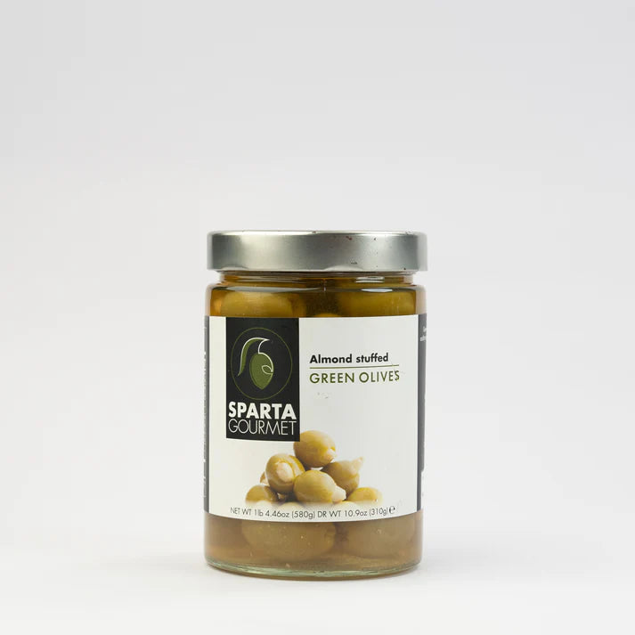 Green Olives | Almond Stuffed - Vegan, Gluten Free &amp; Sugar Free - Sparta Gourmet - 580gm