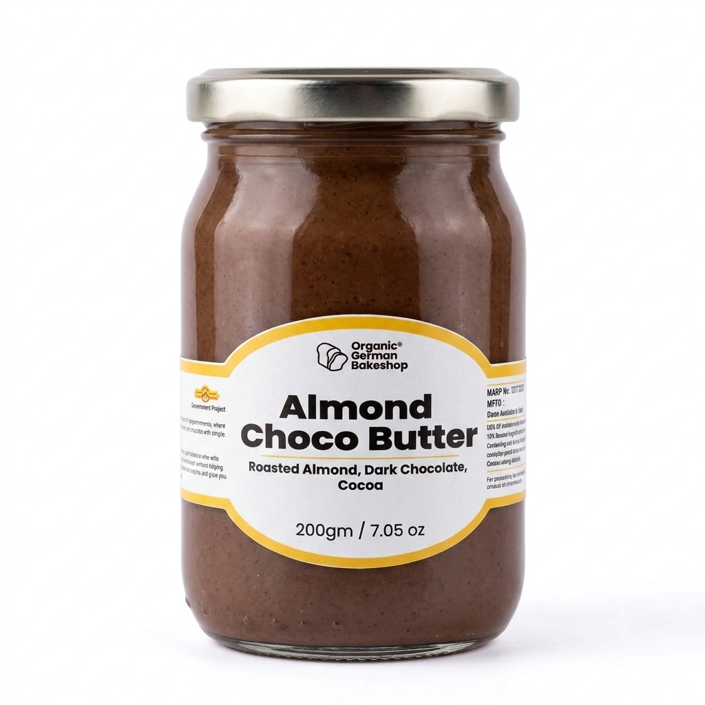 Butter | Almond Chocolate Butter (Roasted Almond, Dark Chocolate, Cocoa) -Gluten Free, Vegan - Organic German Bakeshop - 200gm