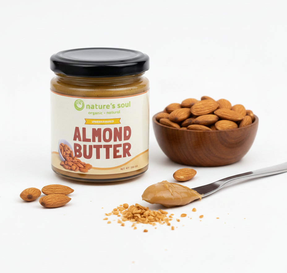 Almond Butter | Unsweetened (Made from Certified Organic Almonds) – Nature’s Soul – 200gm