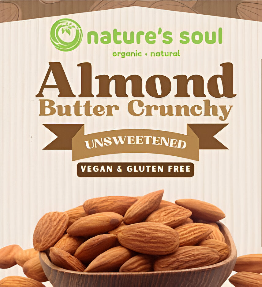 Almond Butter | Crunchy – Unsweetened – Made With Organic Ingredients – Vegan, Gluten Free, No Flavour Enhancers, No Emulsifiers And Stabilisers Or No Artificial Ingredients – Nature’s Soul – 200gm