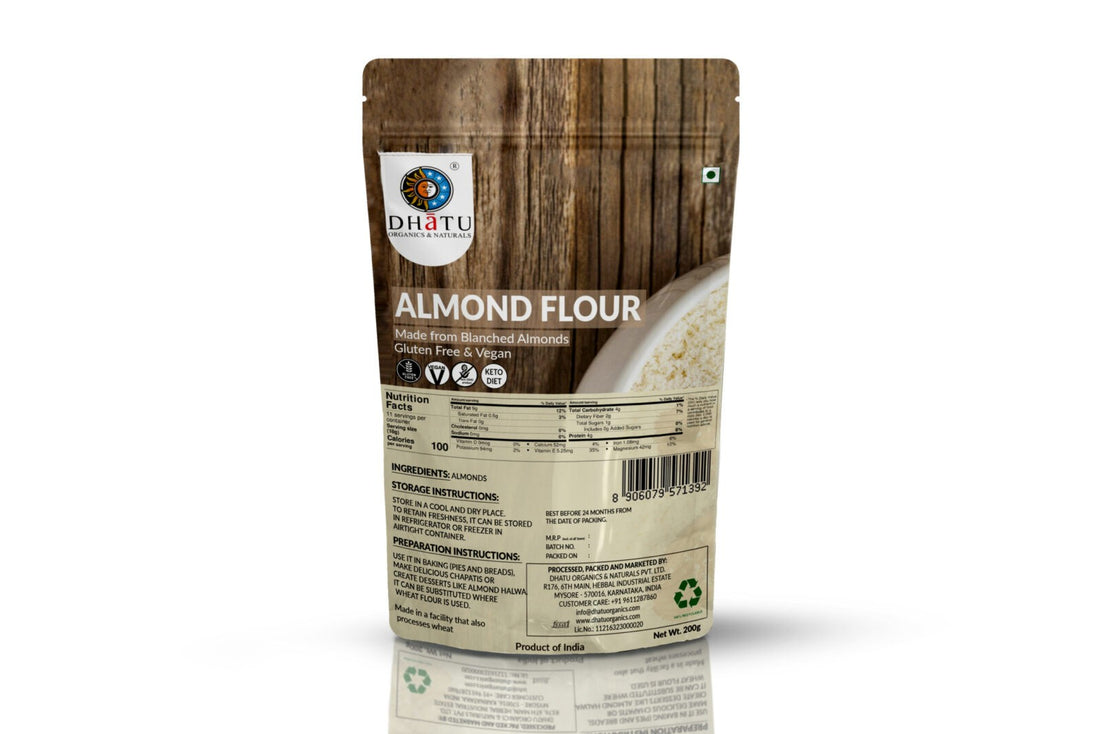 Almond Flour | Made From Blanched Almonds - Vegan, Gluten Free - Dhatu Organic - 200gm